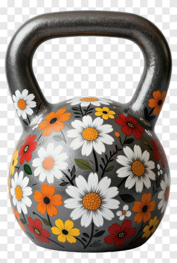 Floral Kettlebell With Colorful Flowers PNG