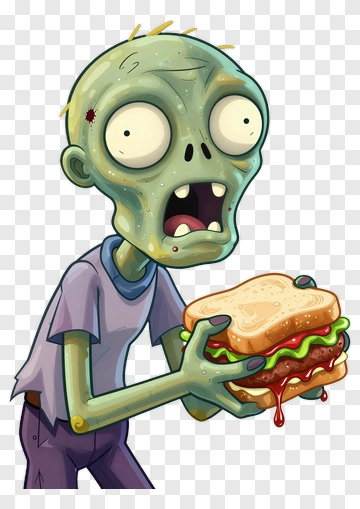 Cartoon Zombie Holding A Sandwich PNG