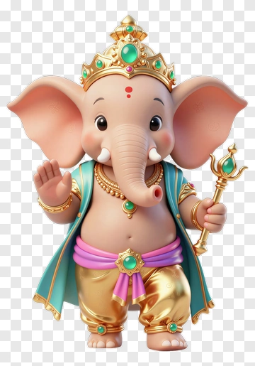 Cartoon Ganesha Holding A Staff PNG