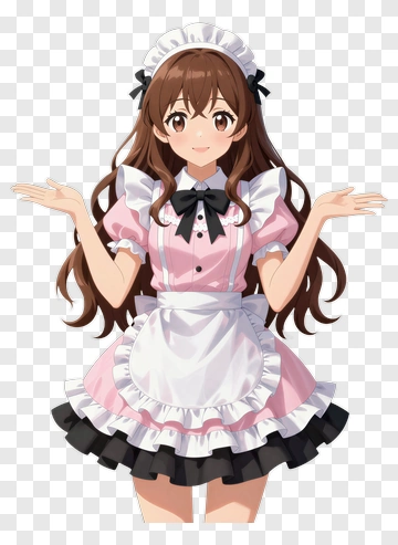 Anime Maid With Pink Dress And Apron PNG