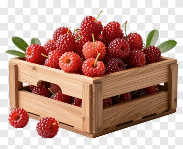 Wooden Crate Filled With Fresh Raspberries PNG