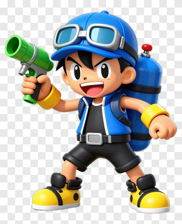 Cartoon Boy Holding A Water Gun PNG