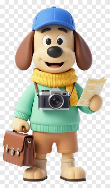 Cartoon Dog Holding A Camera And Map PNG