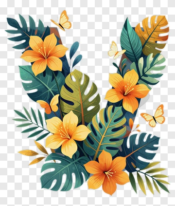 Colorful Tropical Floral Arrangement PNG