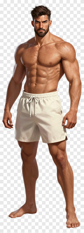 Muscular Man In Beige Shorts PNG