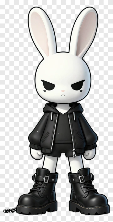 Cartoon Bunny Character In Black Outfit PNG