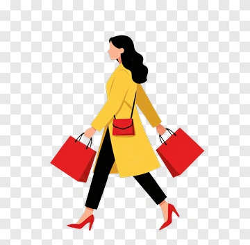 Woman Carrying Shopping Bags In A Yellow Coat PNG