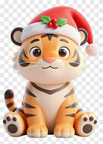Cartoon Tiger Wearing A Santa Hat PNG