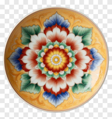 Colorful Floral Plate Design PNG