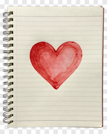 Red Heart Illustration On Notebook Page PNG