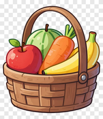 Colorful Basket Of Fruits And Vegetables PNG