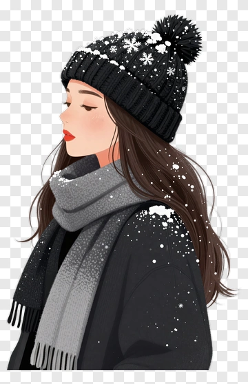 Woman In Winter Outfit With Snowflakes PNG