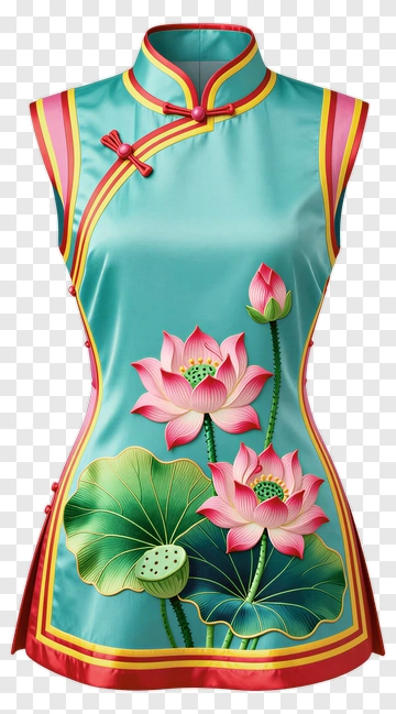 Silk Dress With Lotus Flower Design PNG