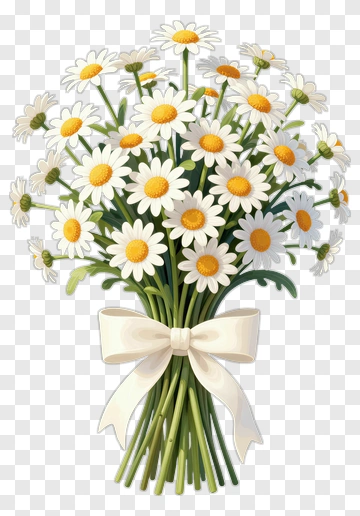 Bouquet Of Daisies With A Ribbon PNG