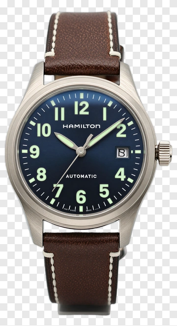 Hamilton Automatic Watch With Brown Leather Strap PNG