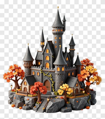 Halloween Castle Surrounded By Autumn Trees PNG