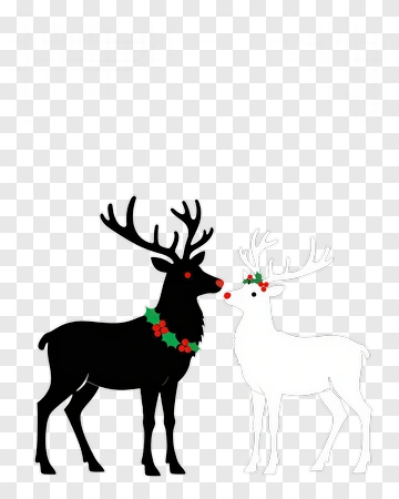 Christmas Reindeer Pair With Holly Decorations PNG