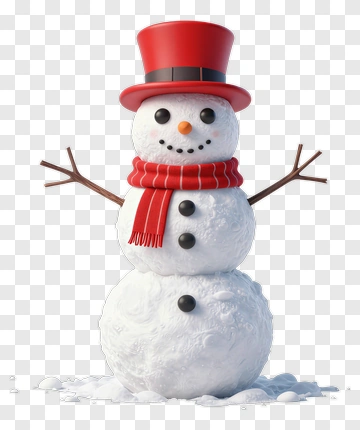 Snowman Wearing A Red Scarf And Hat PNG