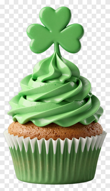Green Cupcake With Shamrock Decoration PNG