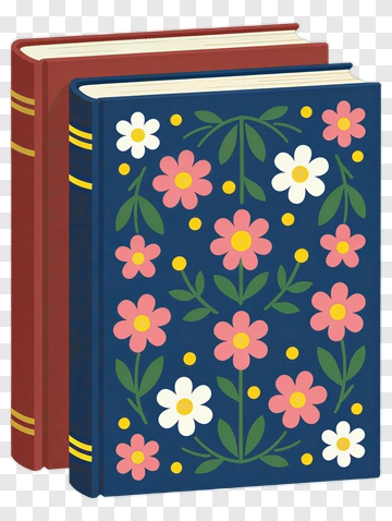 Colorful Floral Patterned Book Stack PNG