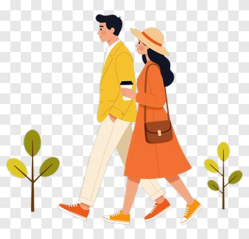 Couple Walking Together In Spring Outfits PNG
