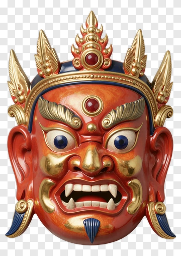 Colorful Demon Mask With Golden Accents PNG