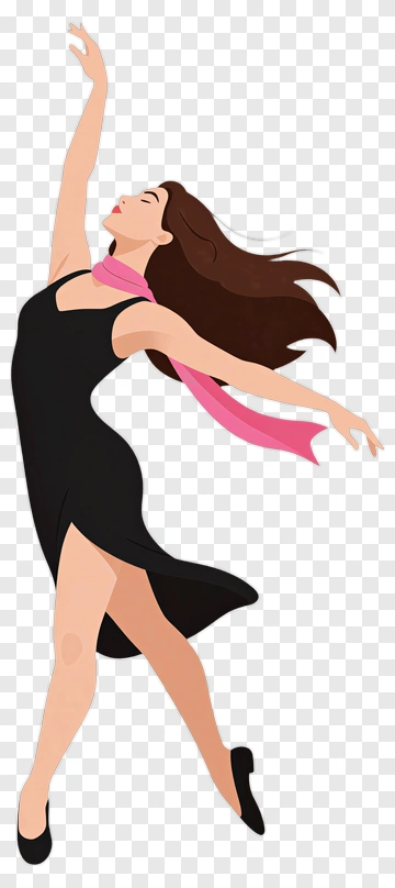 Dancer In A Black Dress With Pink Scarf PNG