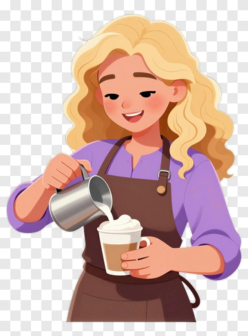 Barista Pouring Milk Into A Coffee Cup PNG