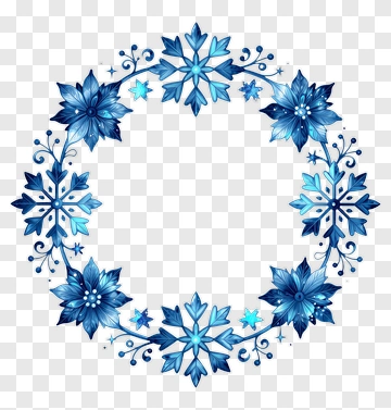 Blue Floral Wreath With Snowflakes PNG