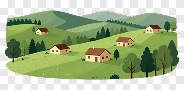 Countryside Landscape With Houses And Trees PNG