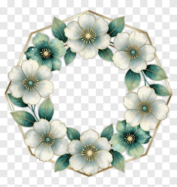 Floral Wreath With White And Green Flowers PNG