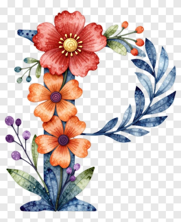 Floral Letter P Design PNG
