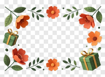 Colorful Floral Frame With Gifts PNG