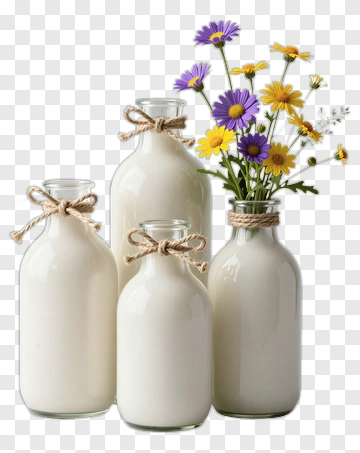 Milk Bottles With Wildflowers PNG