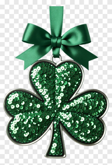 Green Sequin Shamrock With Bow PNG