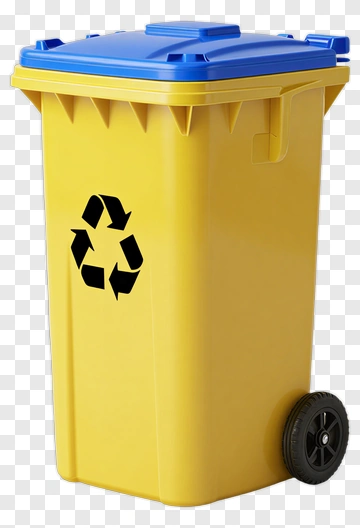 Yellow Recycling Bin With Blue Lid PNG