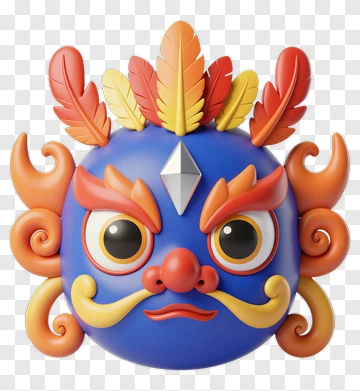 Colorful Cartoon Mask With Feathers PNG