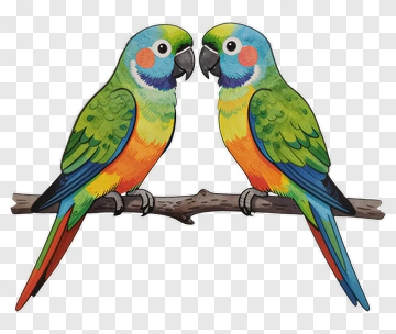 Colorful Parrots Perched On A Branch PNG