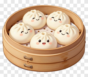 Cute Steamed Buns In A Bamboo Steamer PNG