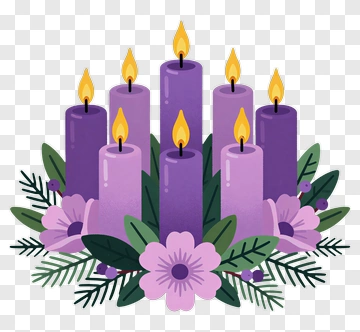 Purple Candles Surrounded By Flowers And Greenery PNG
