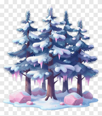 Snowy Pine Trees In Winter Landscape PNG