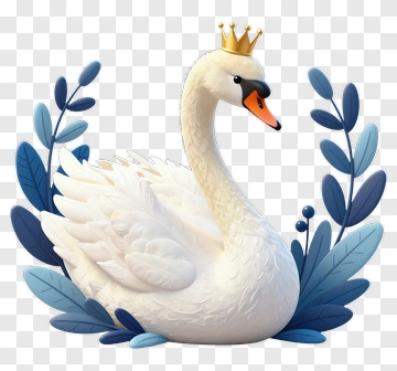 Cartoon Swan With A Crown PNG