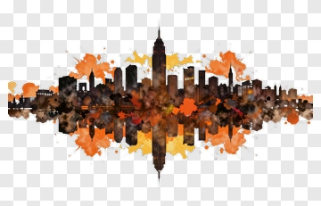 Colorful City Skyline Reflection PNG