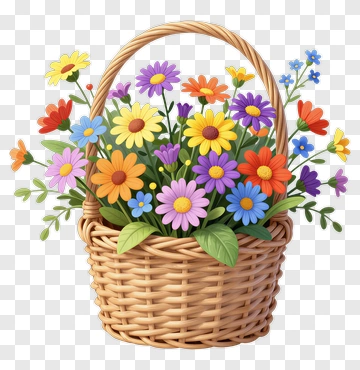 Colorful Flower Basket PNG