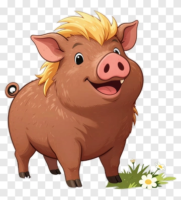 Cartoon Pig Smiling With Flowers PNG