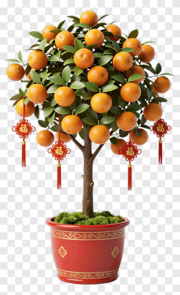 Decorative Orange Tree With Red Lanterns PNG