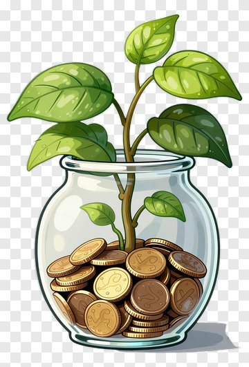 Plant Growing In A Jar Of Coins PNG