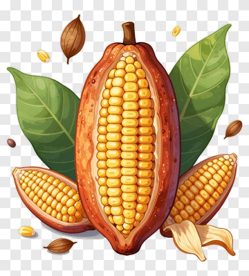Cocoa Pod With Opened Seeds And Leaves PNG