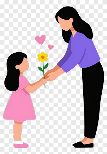 Mother And Daughter Sharing A Flower PNG