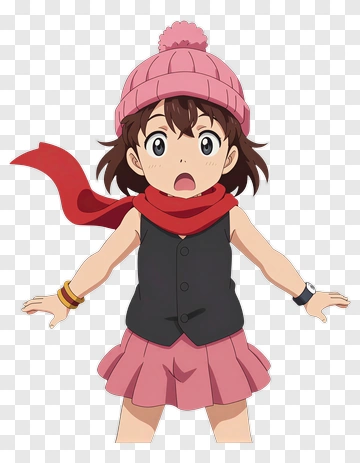 Surprised Girl In Pink Hat And Scarf PNG